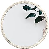SWTHONY 20 Inch Boho Beaded Round Mirror Wall Decor, Decorative Hanging Circle Nursery Mirrors for Girl Room, Farmhouse, Livingroom, Bedroom