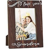 Frinalayoi Grandma Picture Frame, Best Grandmother Ever, Mother's Day Birthday Gift from Grandkids, Grandma I Love You Wooden Picture Frame for Home Office Tabletop Display, Holds 4x6 Inch Photo -003