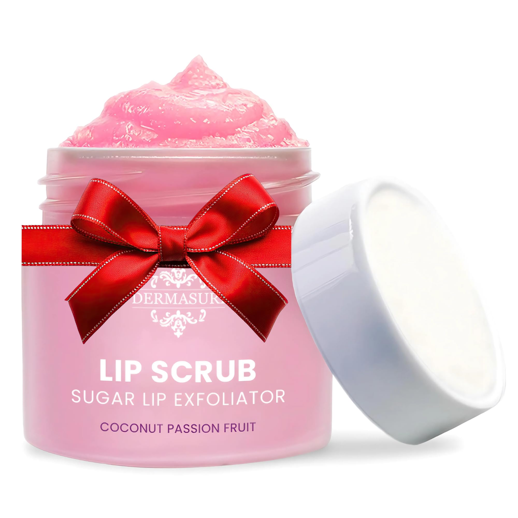 Dermasuri - Lip Exfoliator Scrub & Moisturizer - Sugar Scrubs for Soft Smooth Lips, Overnight Hydration, Brighten Dark Lips - Stocking Stuffer Gifts for Women - Coconut Passion Fruit Flavor- 20g/0.7oz