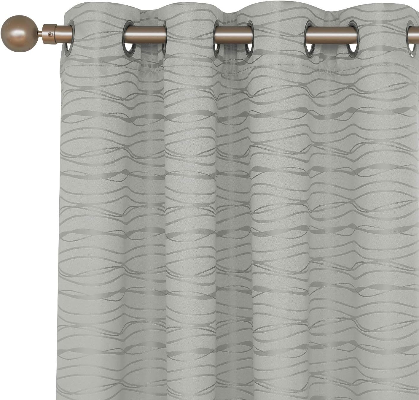 Deconovo Stripe Jacquard Total Blackout Curtians with Triple-Pass White Coating Back Layer Thermal Insulated Curtains for Living Room Light Grey 2 Panels 52 X 54 Inch
