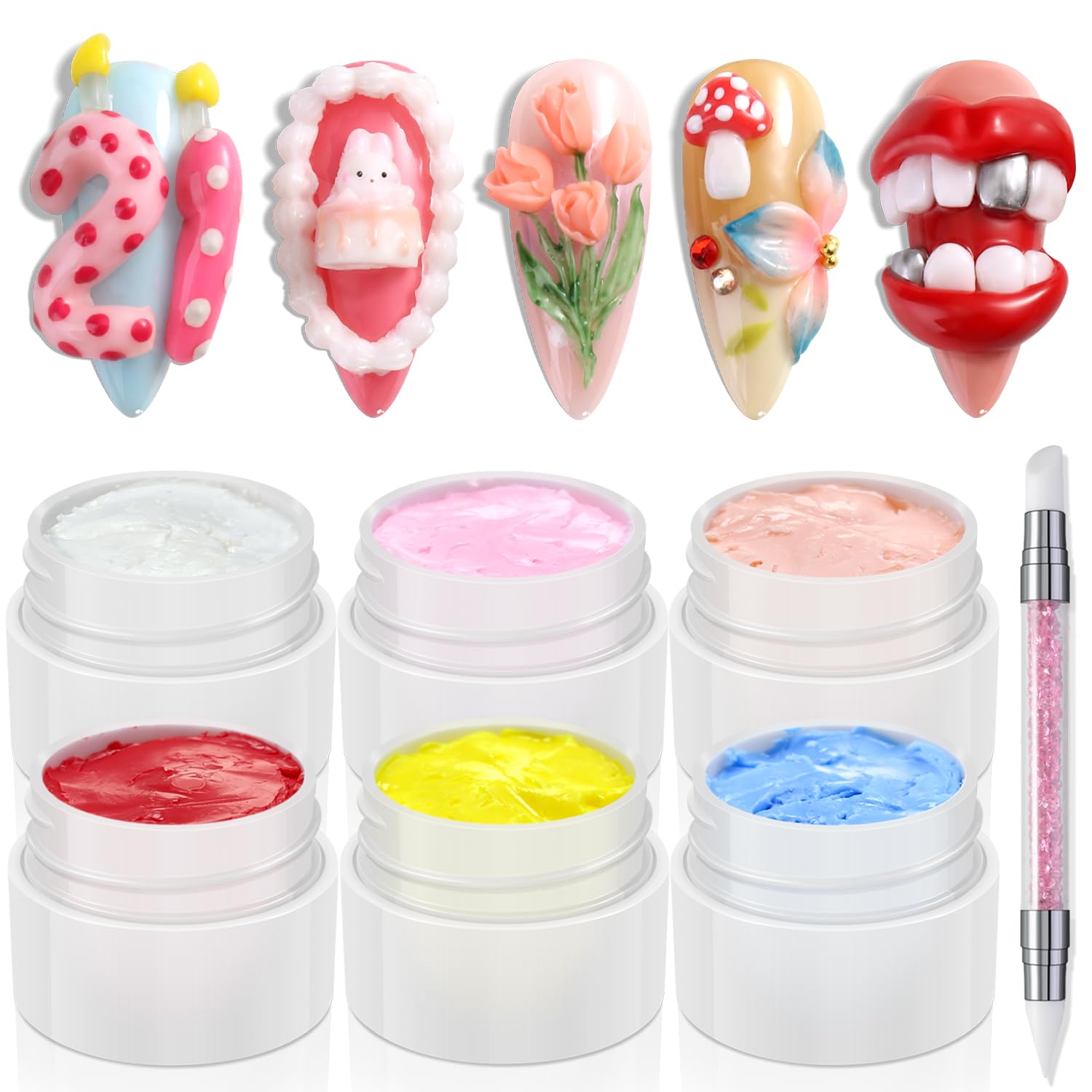 Photo 1 of Furtherpretty Colored Sculpting Gel for Nail Art, 6 Colors Nail Clay for 3D Art, Non-Sticky Hard Solid Builder Gel with Silicone Carving Pen, Nail Molding Kit for Home Manicure & Professional Salon