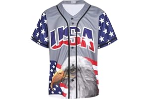 Pullonsy Adult American Flag Patriotic Baseball Jerseys Style Shirts for Men USA Eagle Outfits