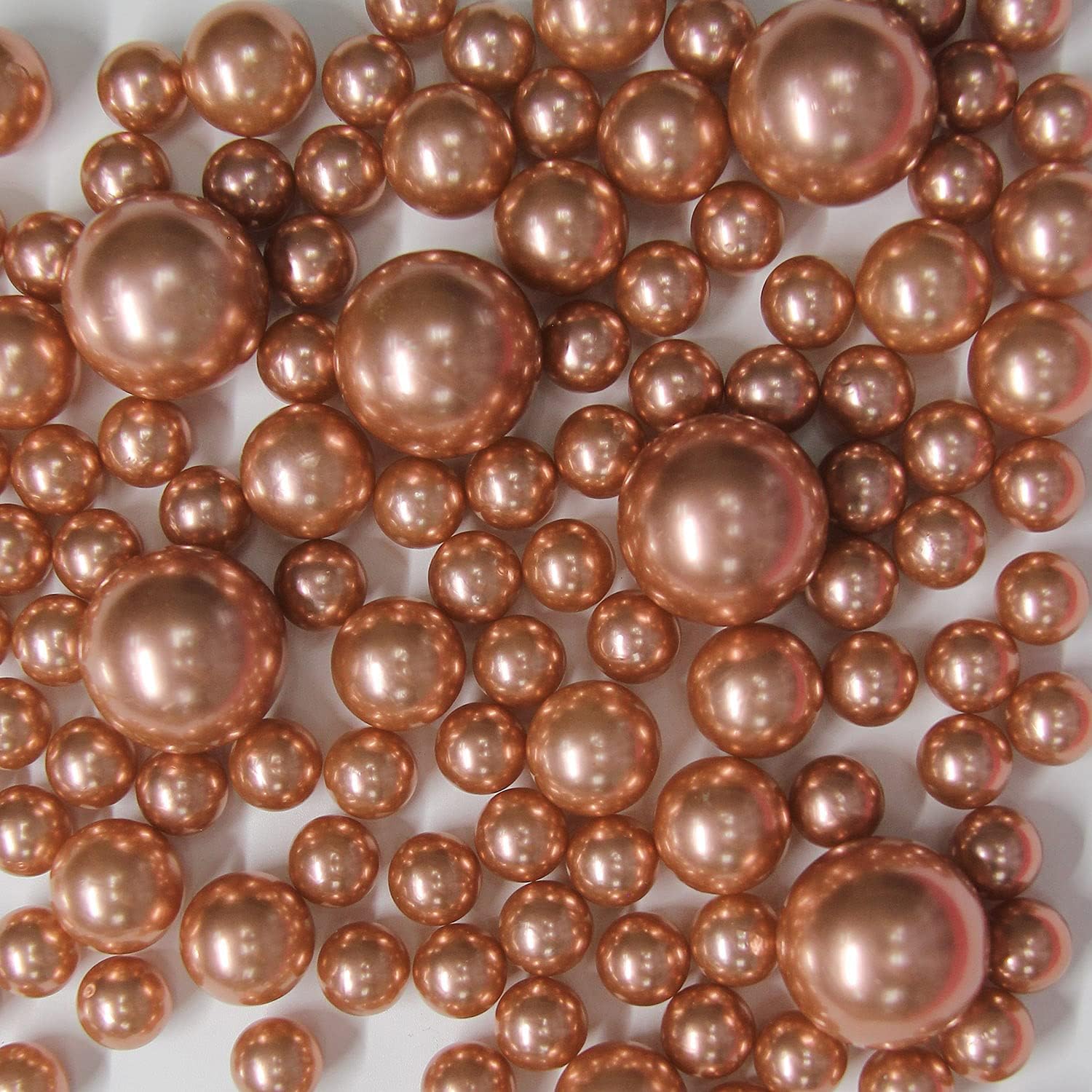 Vase Fillers - WELMATCH Rose Gold Pearl Vase Fillers - 120 pcs 0.75 LB Faux Pearl Beads 14mm 20mm 30mm Assorted with 3200 pcs Clear Water Beads Included for Home Wedding Events decroation (Rose Gold, 120 pcs)