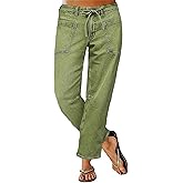 Flamingals Women's Mid Waist Straight Leg Jeans Drawstring Cropped Jeans Women Stretchy