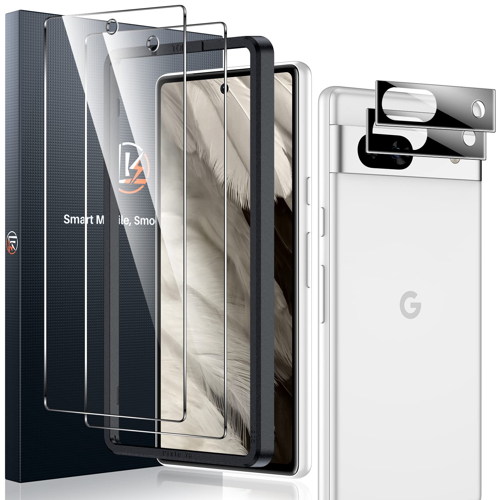 LK 2+2 Pack for Google Pixel 7a Screen Protector with 2 Pack Camera Lens Protector Fingerprint Unlock Compatible 9H Tempered — image 1