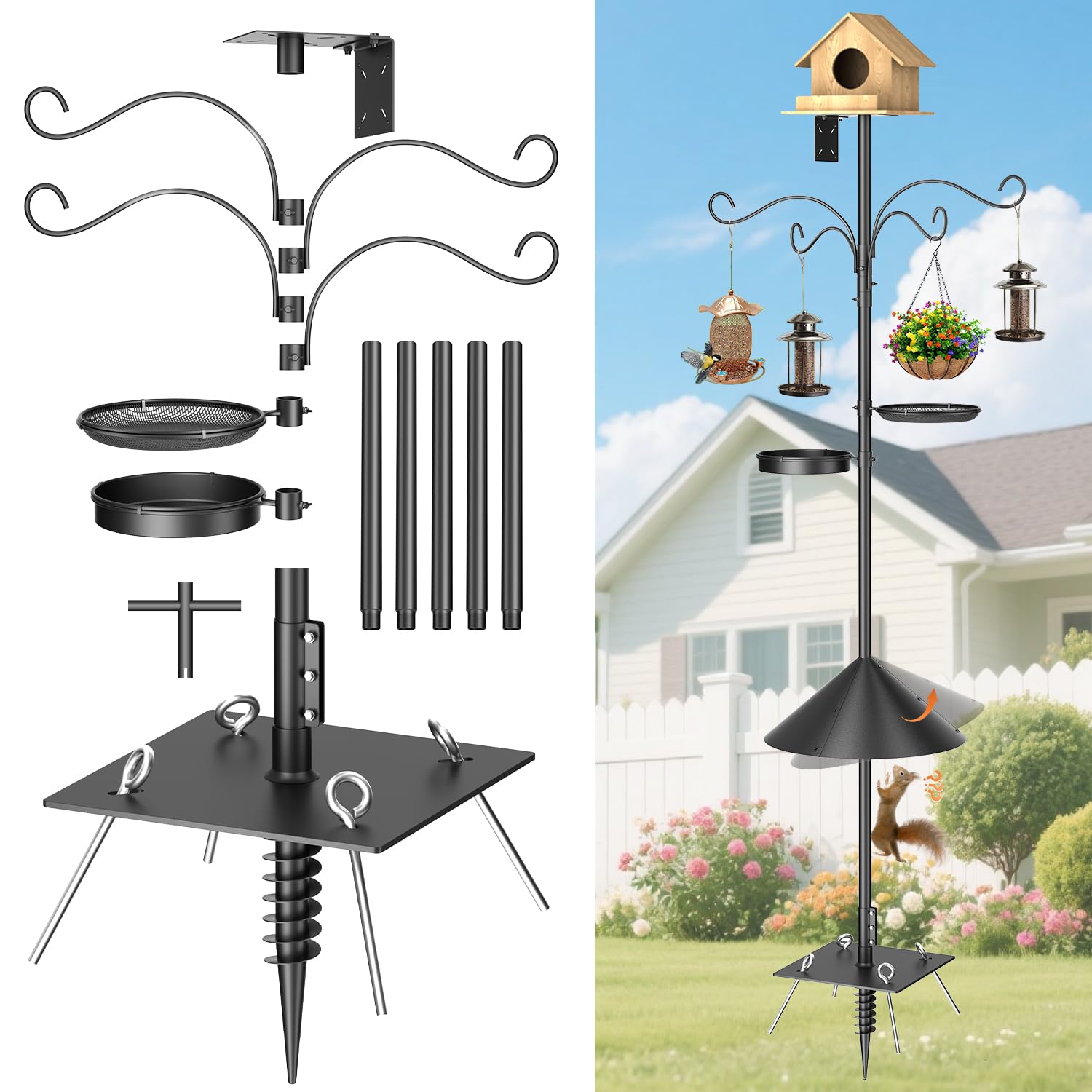 Photo 1 of 2026 Upgraded Heavy Duty Bird Feeder Pole,92 Inch Squirrel Proof Adjustable Bird Feeding Station,4 Shepherd Hooks for Feeder Stand, Includes Water Bowl and Mesh Tray,for Outdoor Garden & Yard