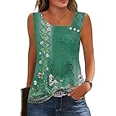 GUNEST Womens Summer Tank Tops Square Neck Sleeveless Buttons Casual Dressy Tunics Basic Business Work T Shirts Blouses