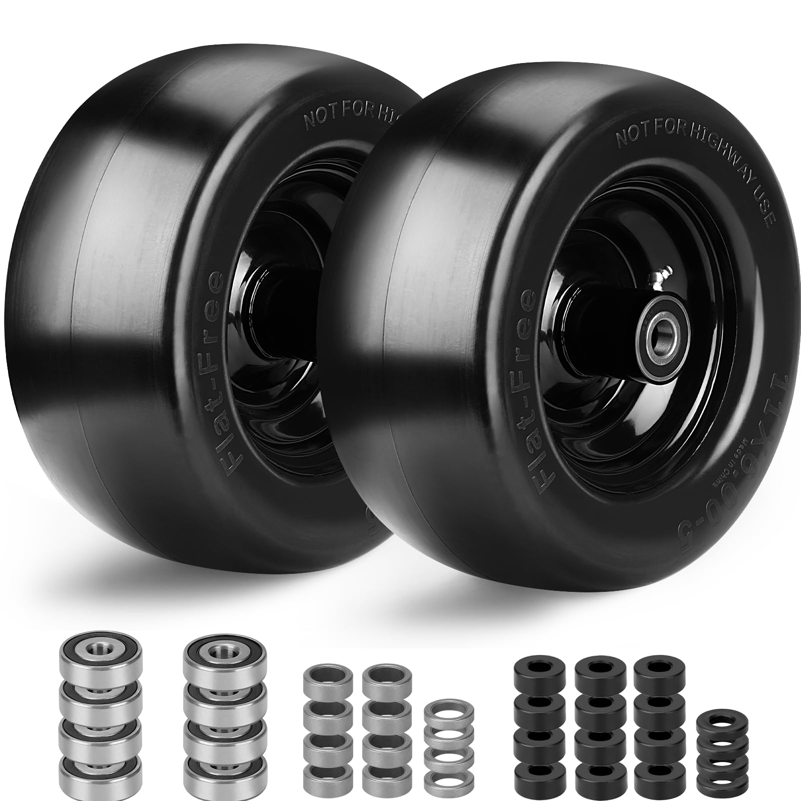 Upgrade 11x6.00-5" Flat Free Tires,2Pcs Solid