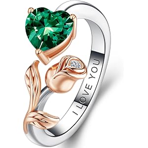 JACUPO 1CT Rose Heart 6.5~8 Ring for Women I Love You | Wedding Engagement Gift