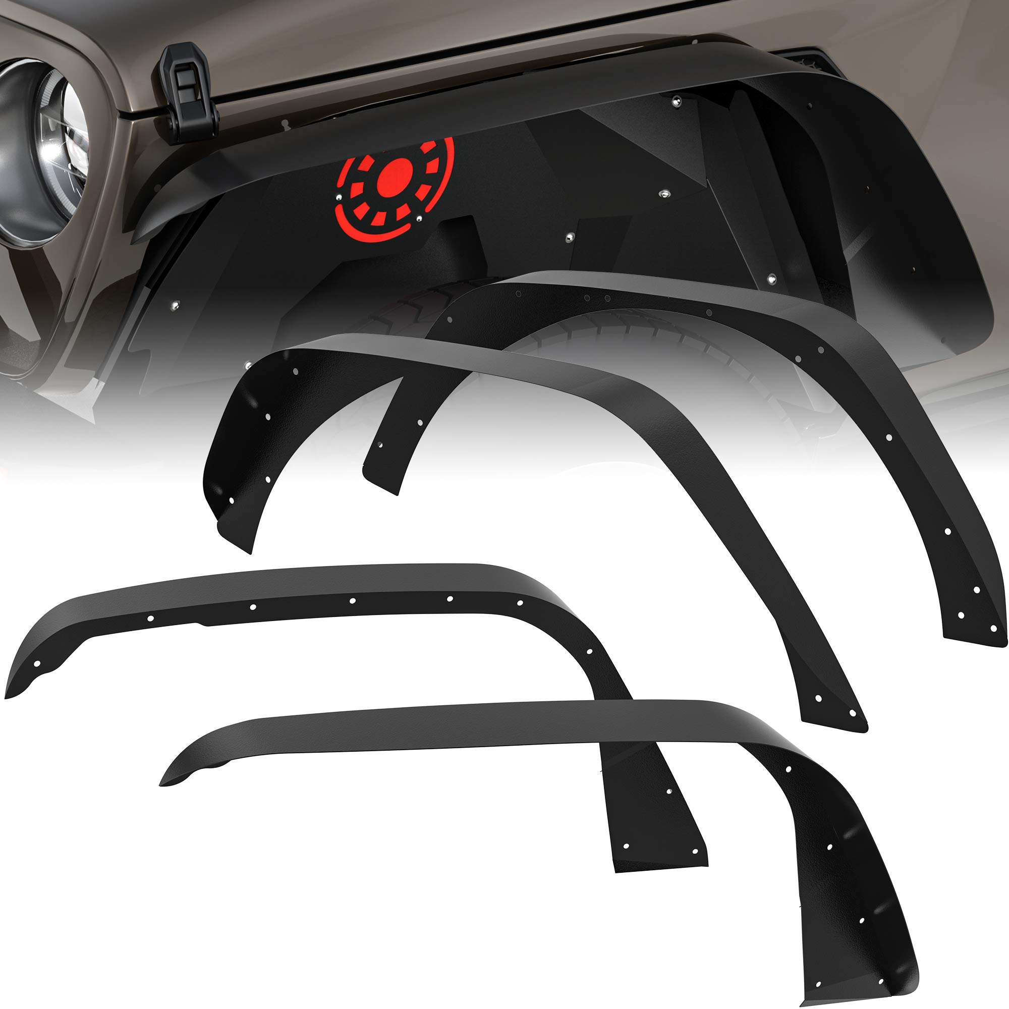 oEdRo Solid Steel Fender Flares Compatible with 20182021 Jeep Wrangler