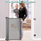 PetHot Retractable Stair Gate 55in Wide 33in Tall One-Handed Operation Gray view 4