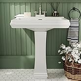 DeerValley 26"L X 20"W Rectangular Pedestal Sink, Apex White Ceramic Pedestal Bathroom Sink with 3 Faucet Holes at 4" Faucet 