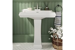 DEER VALLEY DeerValley 26"L X 20"W Rectangular Pedestal Sink, Apex White Ceramic Pedestal Bathroom Sink with 3 Faucet Holes at 4" Faucet Centers, with Overflow,DV-1P521
