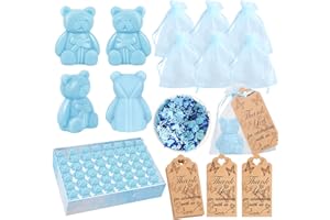 AIXIANG 50 Set Baby Shower Favors Soaps Handmade Blue Bear Soap Favors with Organza Bags + Thank You Tags + Confetti for Gues