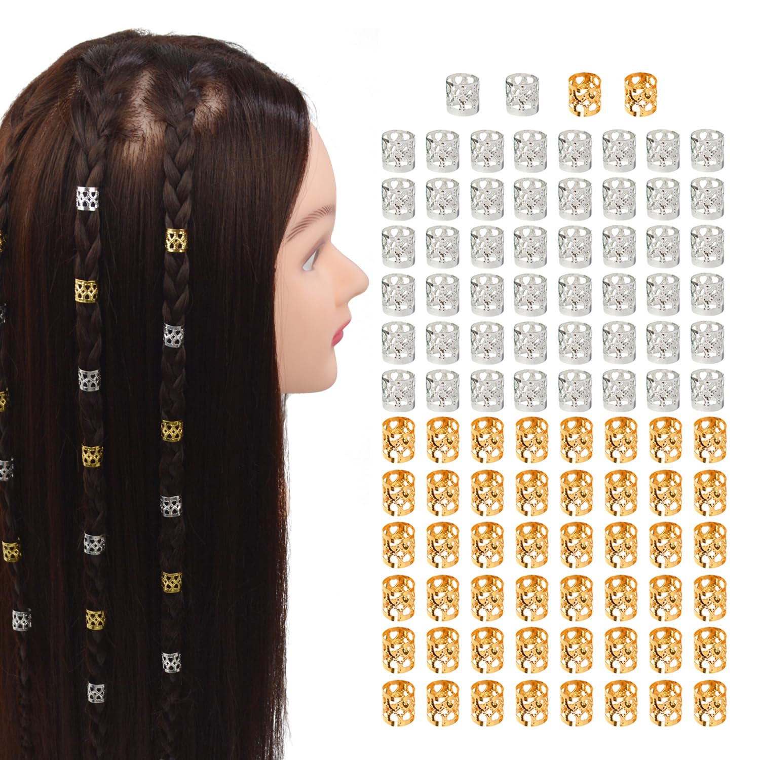 100 Pcs Dreadlocks Beads Hair Braid Rings Metal Cuffs Aluminum Dread Locks for Women Hair Clips Accessories (Gold and Silver)