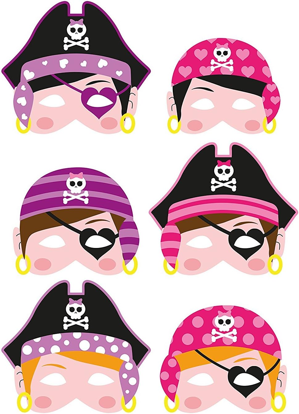 Lizzy Kids Foam Face Masks Pirates Girls Birthday Party Bag Toy Filler