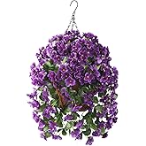 INQCMY Artificial Hanging Flowers Basket for Outdoor Summer Decoration,4pcs Faux Silk Begonia in Planter Look Real UV Resistant for Outside Home Porch Patio Balcony Yard Decor(Purple)