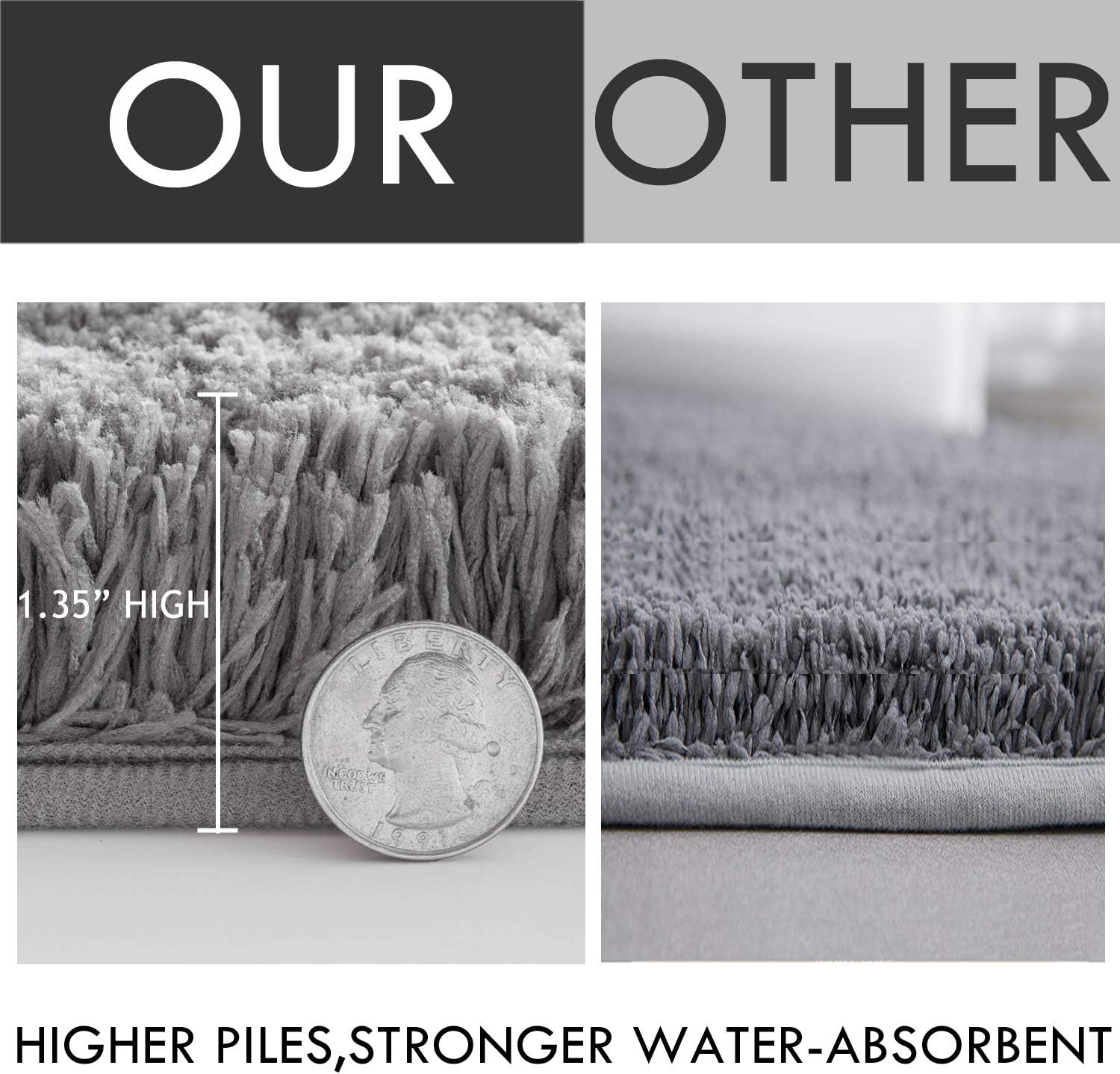 Bathroom Rug Gray Bath Mat Silver Shower Shaggy Floors Extra 24x16 Thick Super Soft Best Absorbent Perfect Absorbant Plush Machine Washable Door Mat Dry Carpet Grey Gentsing: Kitchen & Dining