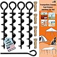 Eurmax USA Canopy Tent Stakes Dog Tie Out Stakes Corkscrew Shape Steel Trampoline Stakes with Iron Rod Installation Tool & 4 Wind Ropes - Set of 4 (Black)