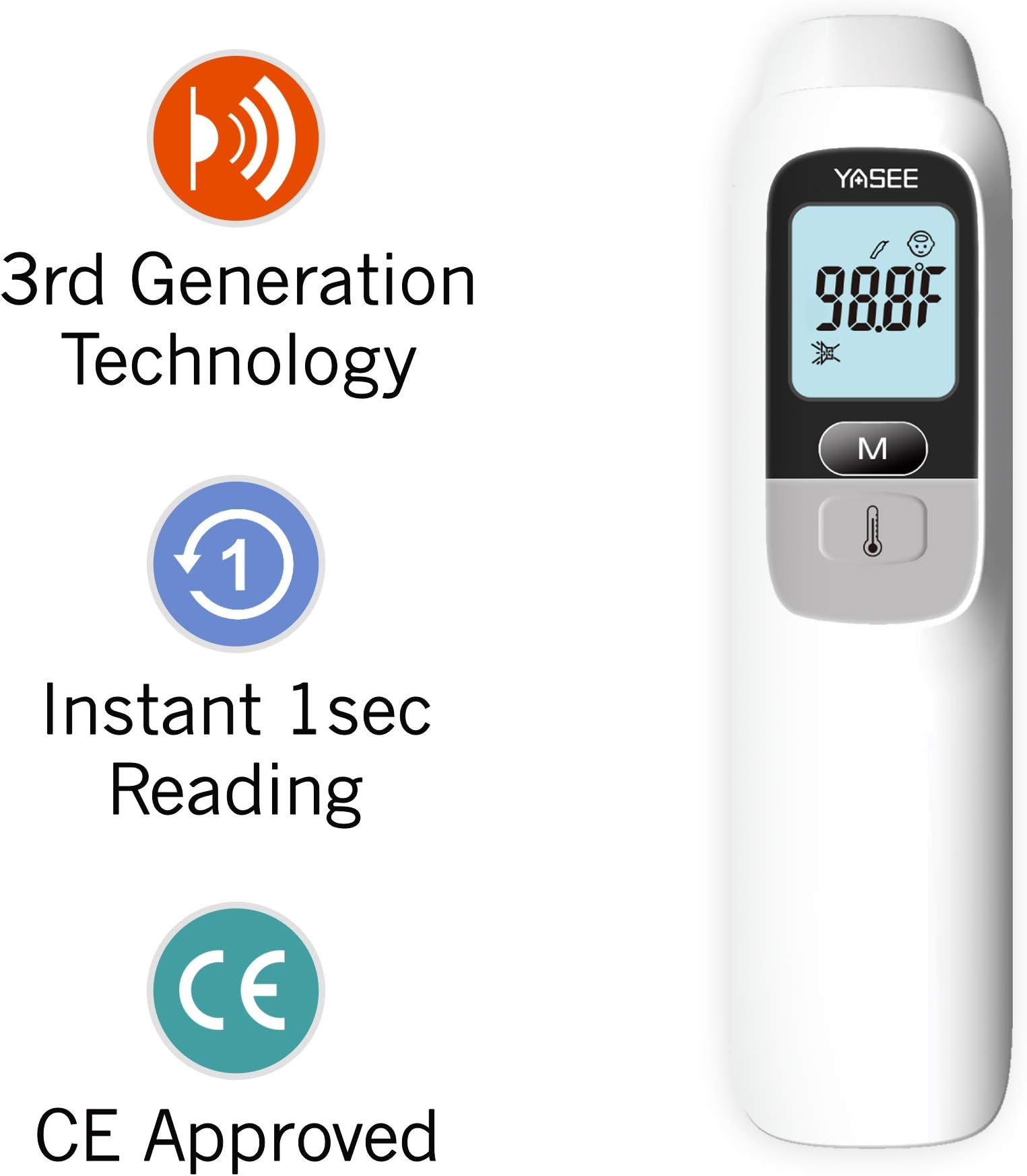 Yasee by HealthSense Non-Contact Digital Infrared Thermometer for Covid-19, Babies & Adults with 1 Sec Fast Reading, Fever Indicator with Object Temperature Mode