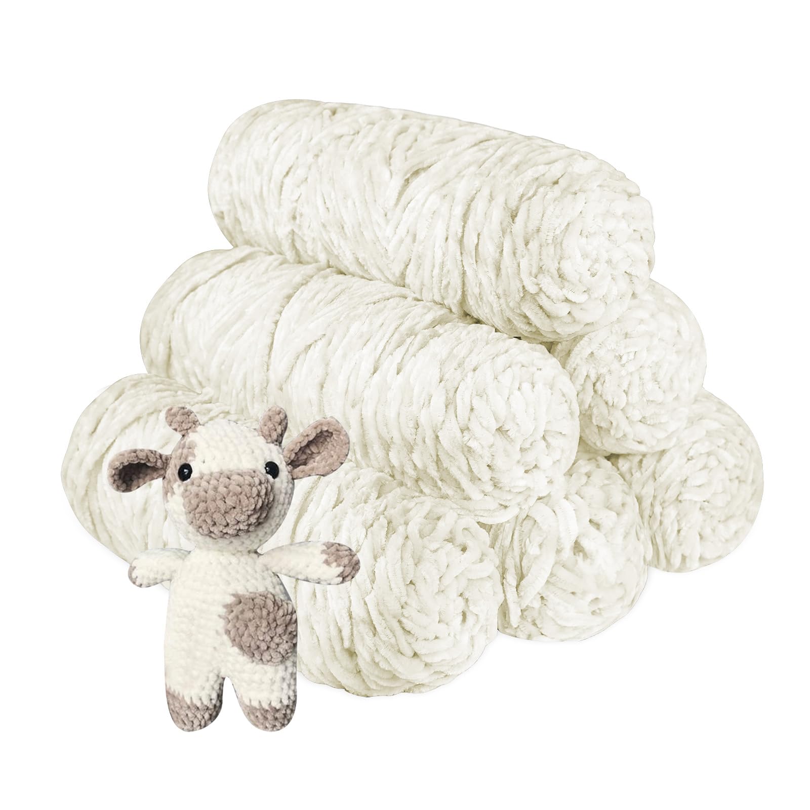 Crochet Yarn Chunky Yarn for Crochet Chunky Wool for Knitting 100g Balls x 6 Chenille Yarn Wool for Crochet Kits for Beginners Adults for Handmade Crafts Hats Blankets Scarves(White-6pcs-600g)