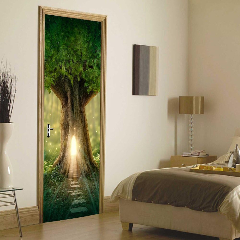 NANA SHENGJIAYI 3D Door Wall Mural Wallpaper Stickers Vinyl Removable Decals for Home 30.3" x 78.7"(77x200cm), 2 Pcs.（Fantasy Tree）: Home & Kitchen