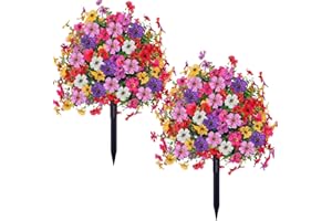 YUGYUM 2 Pack Artificial Topiary Ball Trees with Ground Spike,23 Inches UV Resistant Faux Violet Shrubs, Fake Evergreen Artificial Plants Flowers Brush for Outdoor Indoor Front Porch Garden