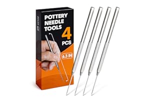 KETAR 4 Pcs Pottery Needle Tool – 6.3 Inches Needle Tools for Clay, Durable Stainless Steel Tips, Non-Slip Grip & Protective Sleeve – Easy to Clean for Ceramics, Sculpting, DIY Craft & Detailed Carving