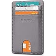 Buffway Mens Slim Wallet, Minimalist Thin Front Pocket Leather Credit Card Holder with RFID Blocking for Work Travel