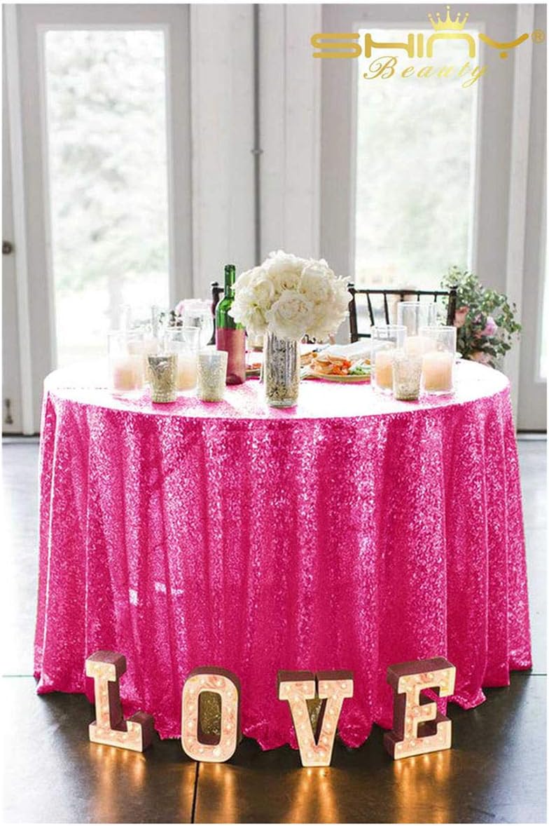 ShiDianYi 72Inch Round-Sparkly Sequin Tablecloth/Table Linens/Overlay for Wedding/Xmas (Fuchsia)