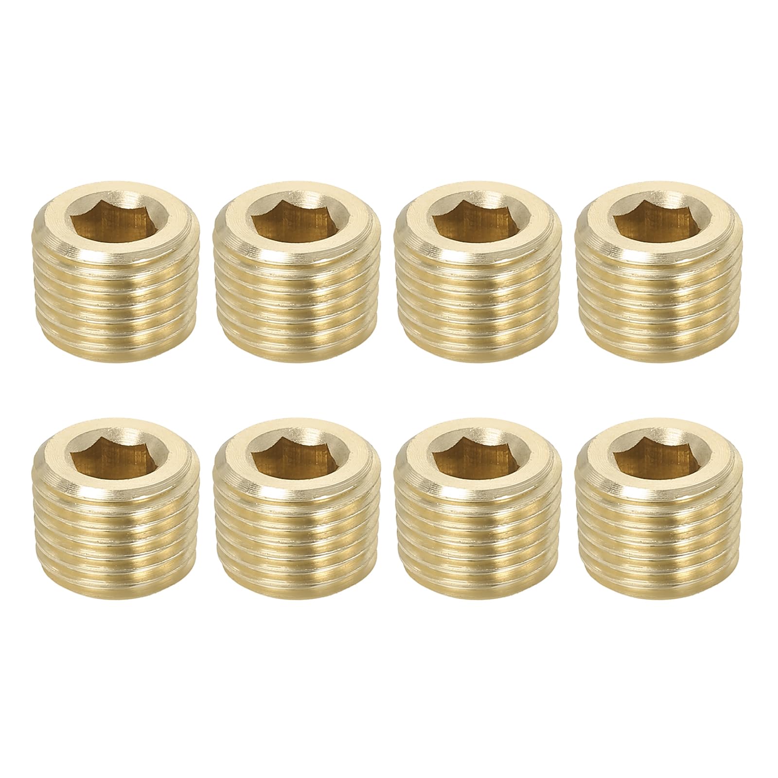 PATIKIL 1/4 inch Male PT Pipe Plug Internal Hex Thread Socket, 8 Pack Hex Counter Sunk Solid Brass Pipe Plug Fitting Set for Pipe Air Tanks