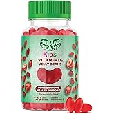 Human Beanz Vitamin D3 Jelly Bean Gummies for Kids, 25mcg/1000 IU Vitamin D, Nutritional Vegetarian Supplements, 120 Strawberry Blast Jelly Beans, Kosher