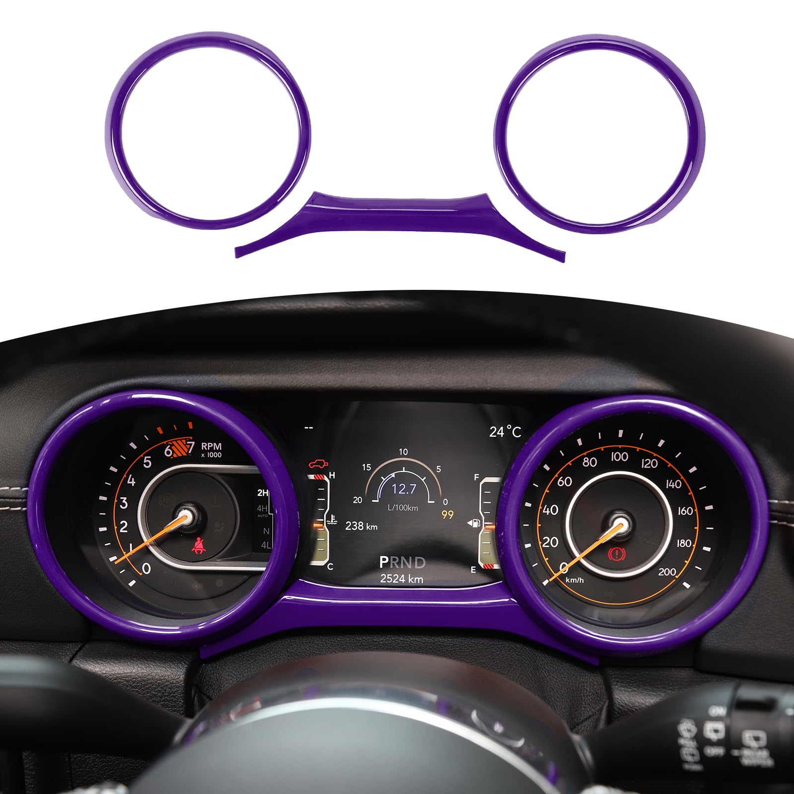 Photo 1 of RT-TCZ for Jeep JL Dash Cluster Instrument Panel Insert Gauges Trim Ring Cover for Jeep Wrangler JL JLU Gladiator JT 2018-2023 Purple Interior Accessories 3pcs