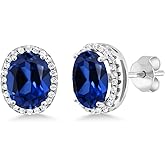 Gem Stone King 3-5 Cttw Gemstone Birthstone Halo Earrings For Women | 9X7MM Oval Cut | 925 Sterling Silver | Fine Jewelry Gifts for Her Mom Women Wife