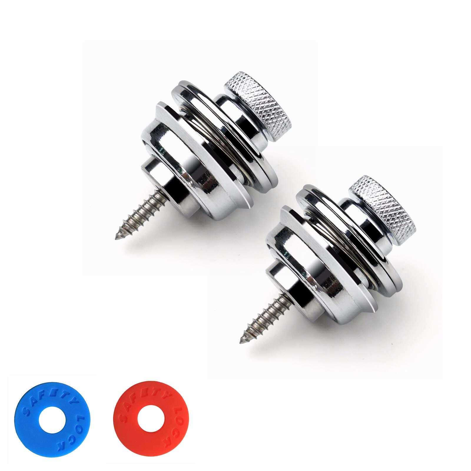 Guitar Strap Locks Flat Round Head Heavy Duty Metal Button Security Straplock, Dual Design Strap Retainer System 2PCS with 2 Rubber Block for Electric Acoustic Guitar,ukulele (1 Pair Silver)