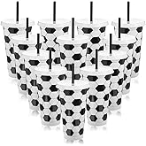 JOUTYFOR 12 Pcs Plastic Soccer Cups Reusable Tumbler with Lid and Straw Sports Gifts for Coach Fan Men Women Soccer Party Favors Sports Themed Party Decoration (24 oz)