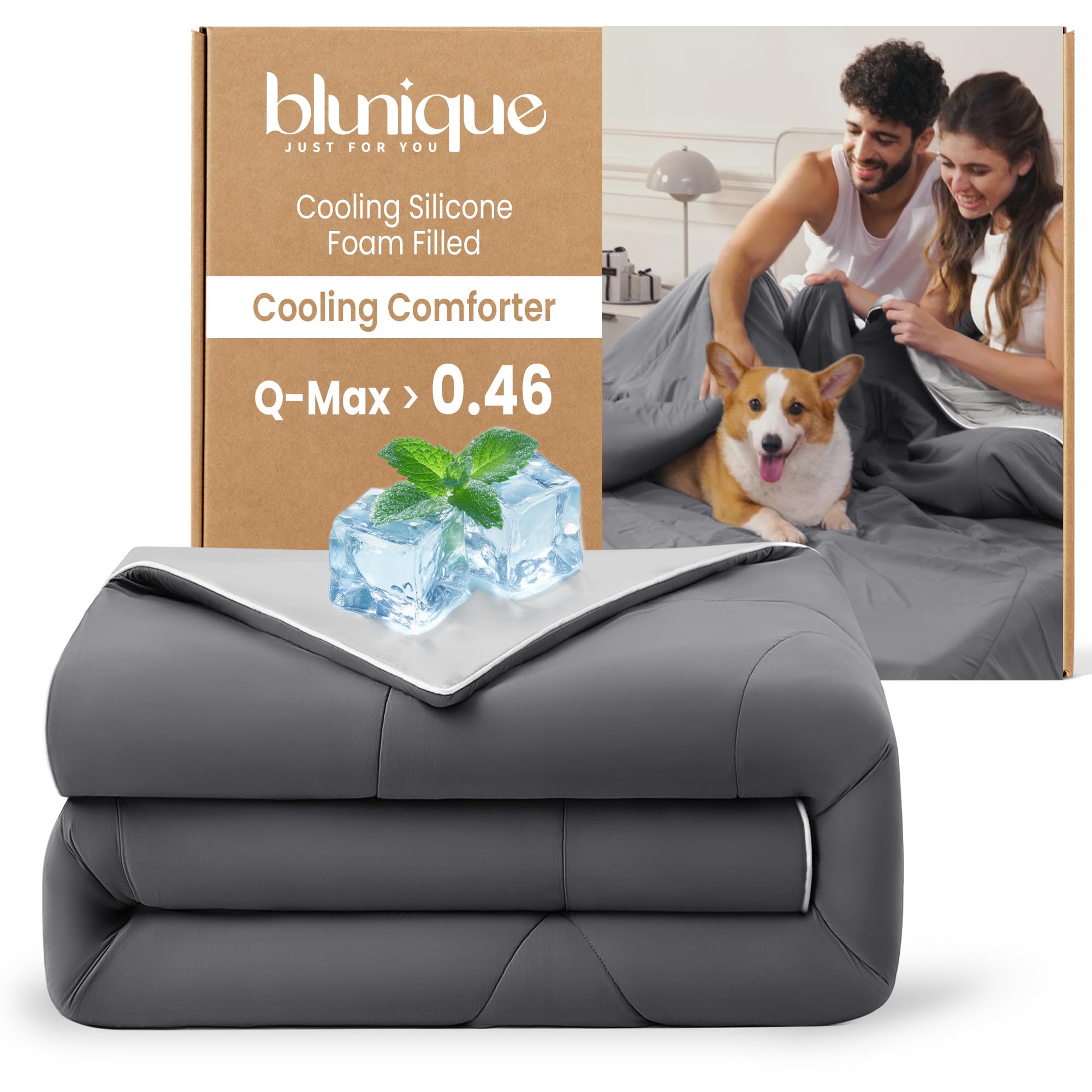 Photo 1 of blunique Cooling Silicone Foam Filled Cooling Comforter,Cooling Blanket for Hot Sleeper,Queen Size Summer Ice Comforter,All-Season Lightweight Bedding,Keep Cooling&Breathable All Night(88"x88")