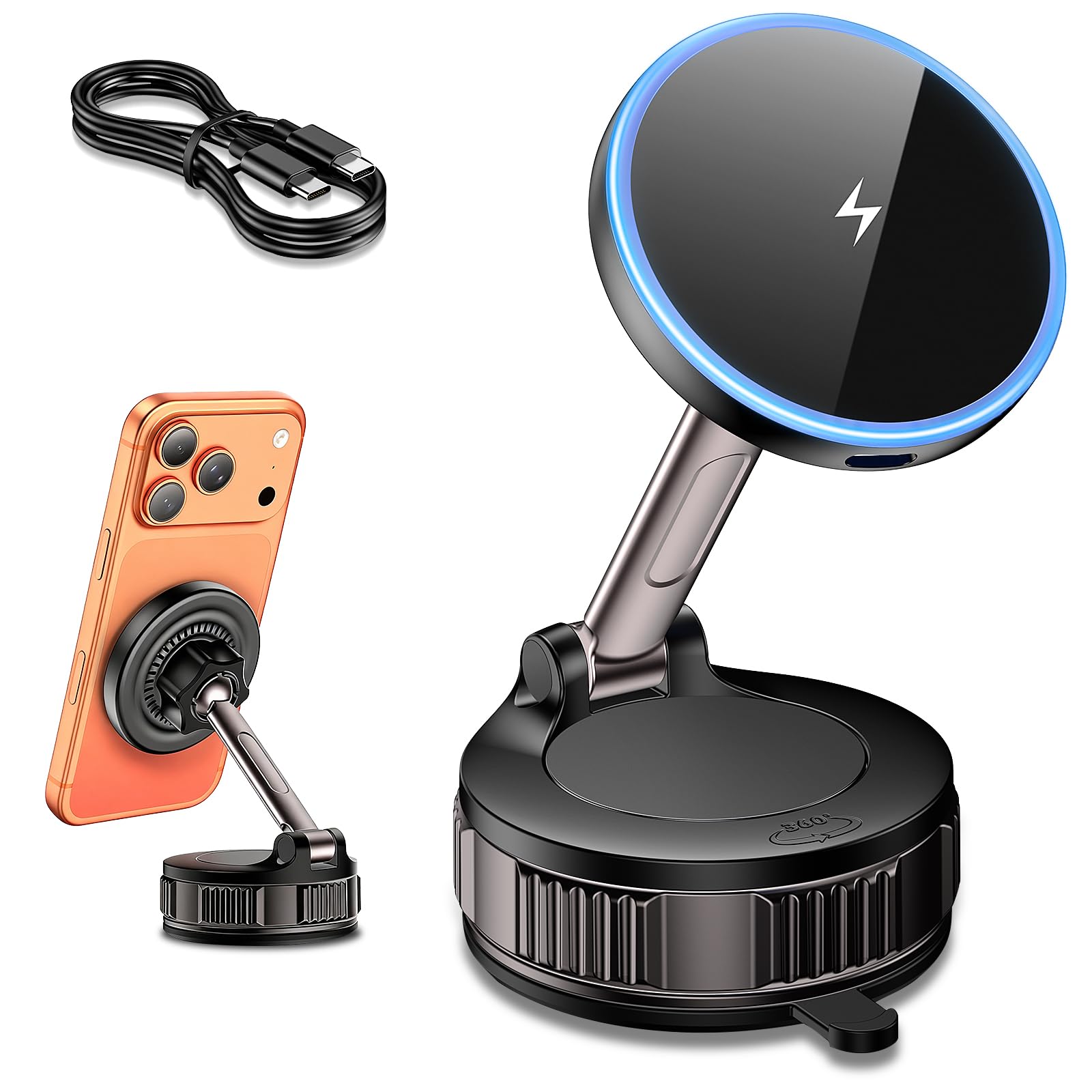 iPhone Magsafe Car Mount Charger [15W Fast Wireless Charging, 120+ LB Strongest Suction & 2800gf Strongest Magnetic] 360° Adjustable Car Phone Holders for your car, for iPhone 17 16 15 14 13 12 series Image