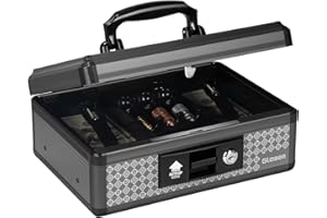 Glosen Cash Box with Lock, Money Box with Key Lock & Removable Coin Tray 8.26 * 5.3 * 11 inch (Black, Medium)