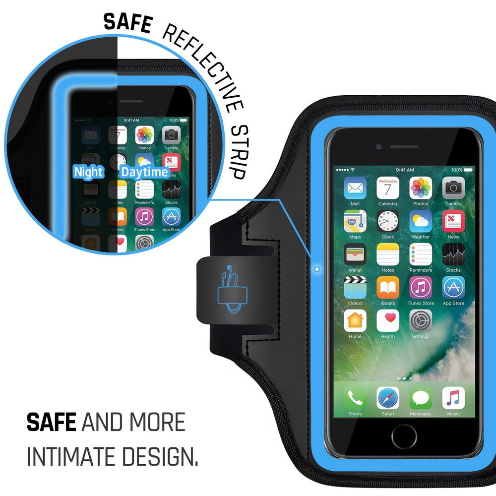 LOVPHONE Man/Women Running Sport Armband for iPhone 7/8 Plus Suitable for Gym Workout w/Kickstand Key Bag Earbuds Holder Card Slot Case, Water Resistant (Blue)