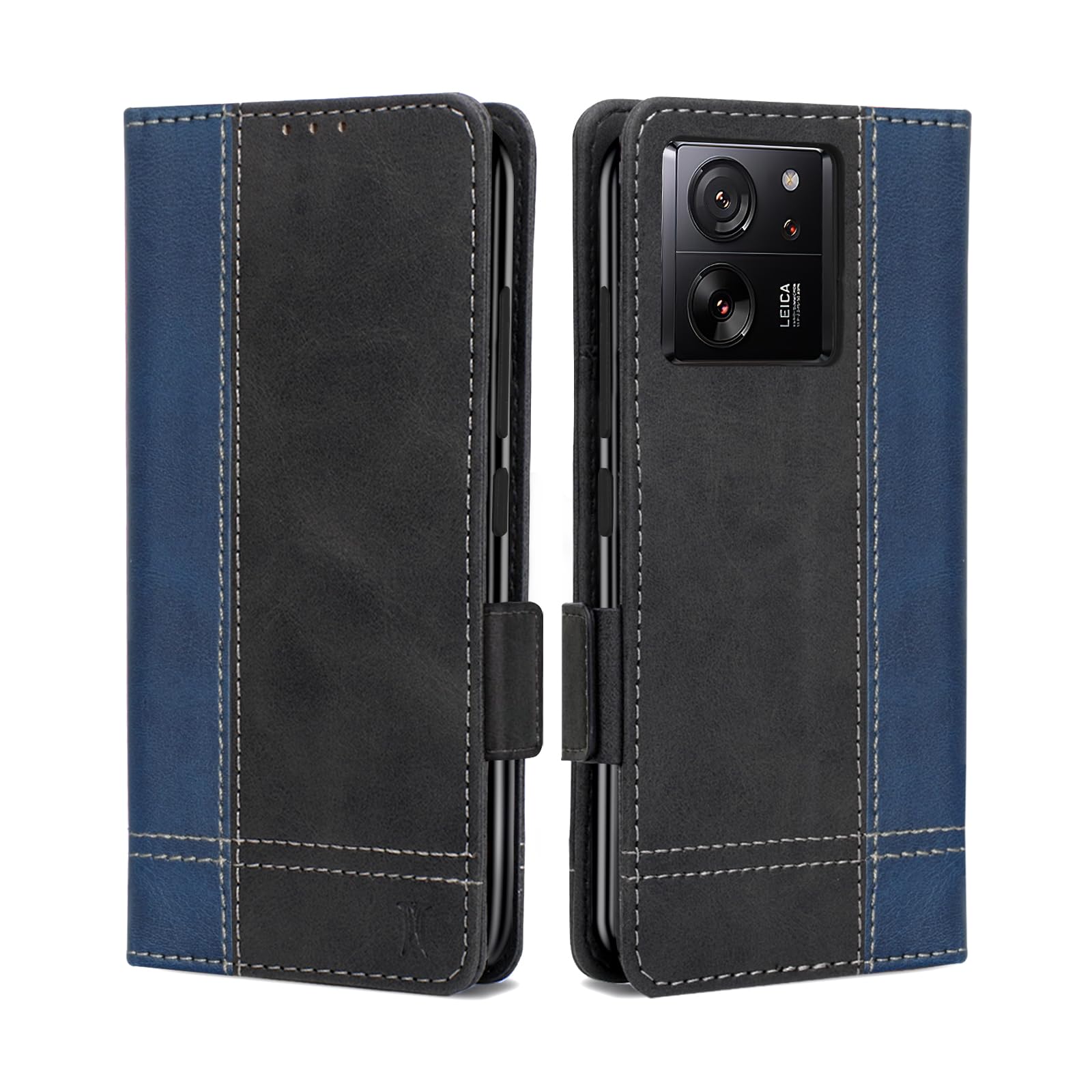 For Xiaomi 13T Pro/Mi 13T Phone Case, Magnetic Flip Leather Wallet Premium Case, Slim TPU Bumper Silicone Folio Stand for Xiaomi 13T Cover, Shockproof Protective Case for Xiaomi 13T Blue Black