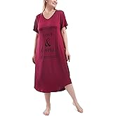 FEREMO Plus Size Nightgowns for Women V Neck Short Sleeve Nightshirts Sleepwear