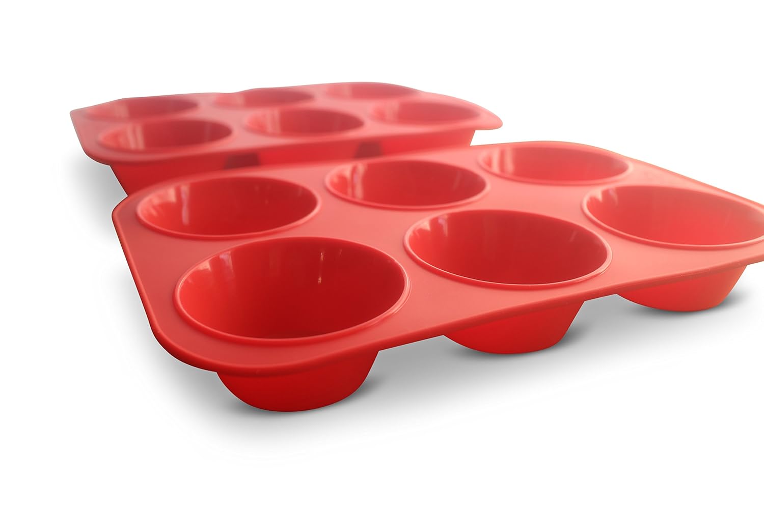 XXL Jumbo Silicone Muffin Pan - 3.5" Texas Sized Commercial Muffin Pan Set of 2 (2, Red)