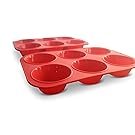 XXL Jumbo Silicone Muffin Pan - 3.5" Texas Sized Commercial Muffin Pan Set of 2 (2, Red)