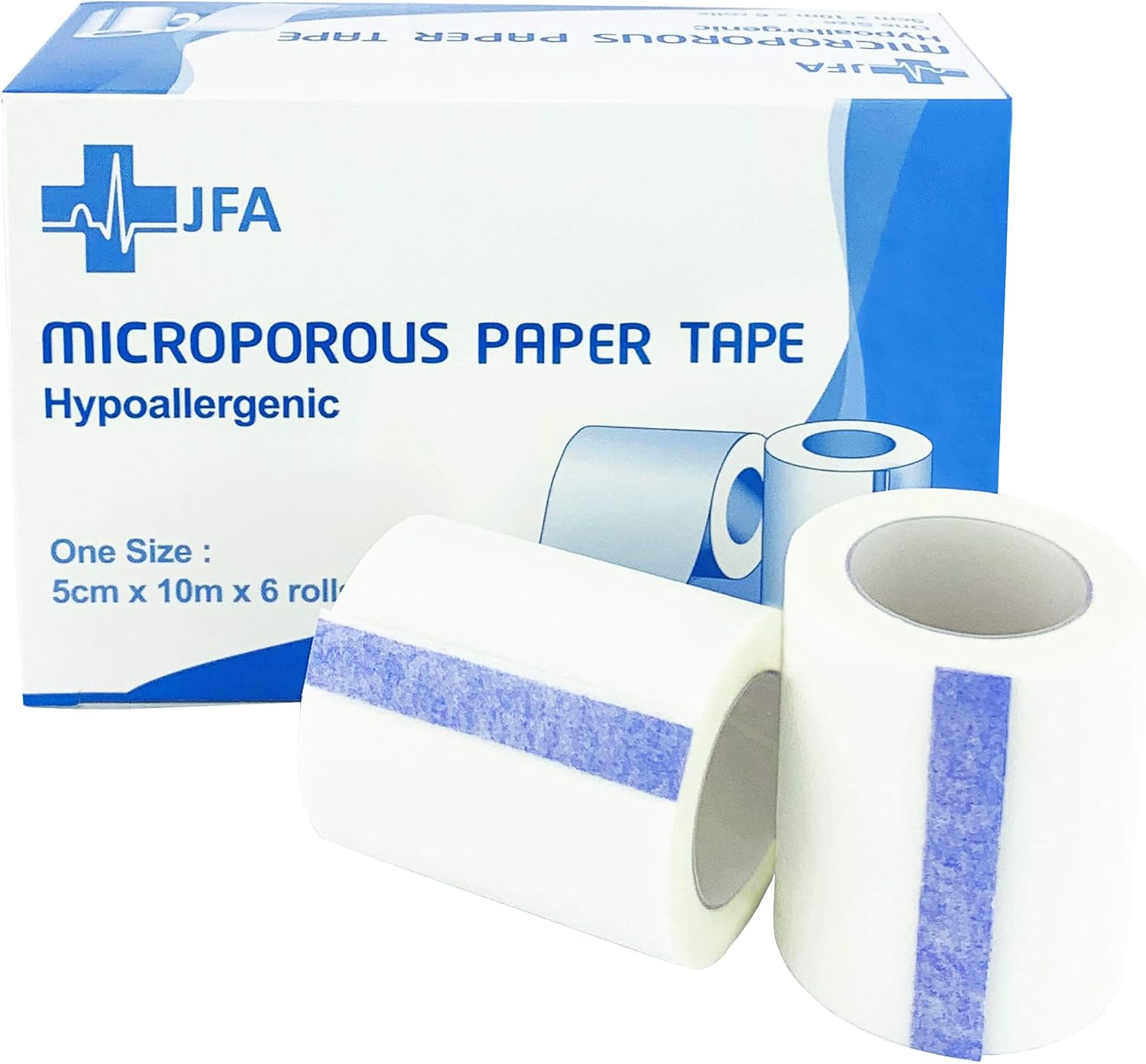 JFA Medical Microporous Surgical Tape First Aid Medical Tape 5cm x 10m - Pack of 6 Rolls, 0.05x10 m (Pack of 6)