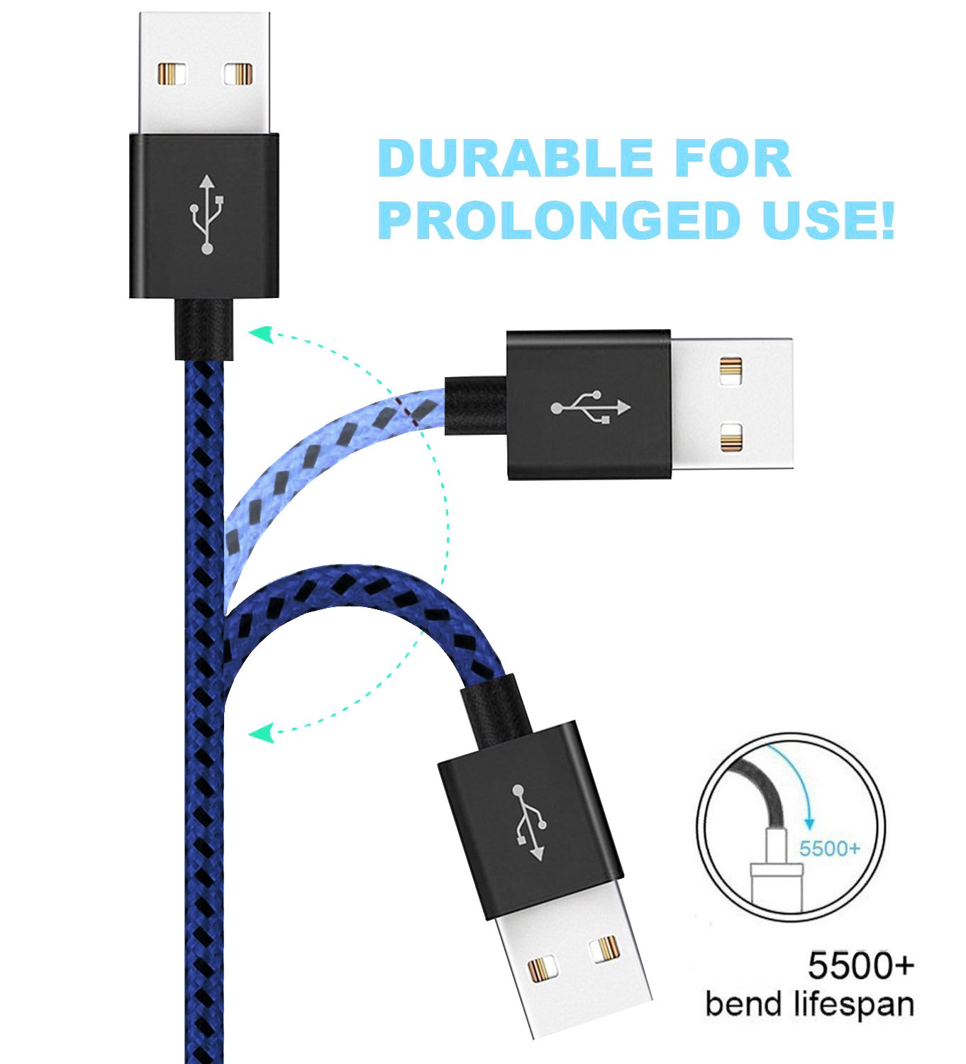 iRoundy Micro-USB-Kabel Android Geflochten Haarclip mit Nylon Woven USB Daten Sync Ladegerät