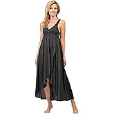 Shadowline Women's Nightgown Long Nylon Tulip Hem Gown Lace Top