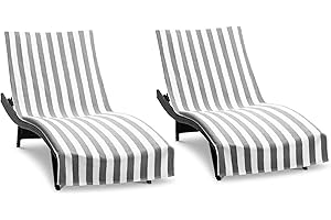 ARKWRIGHT LLC Arkwright California Chaise Lounge Cover - Pack of 2 - Striped Soft Cotton Cabana Towel with Pocket Holder for Beach Pool Outdoor Chair, 30 x 85 in., Grey