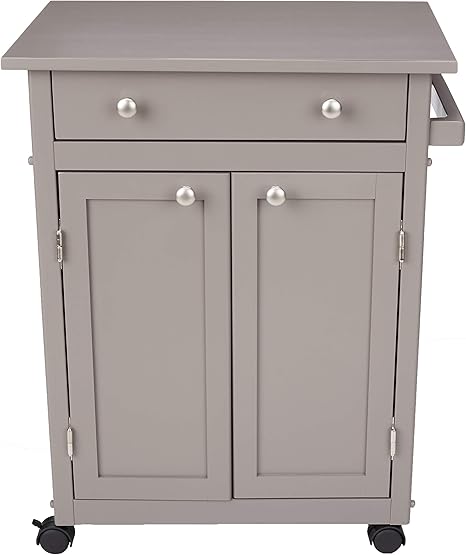 AmazonBasics - Carro de cocina de madera maciza de caucho con armario