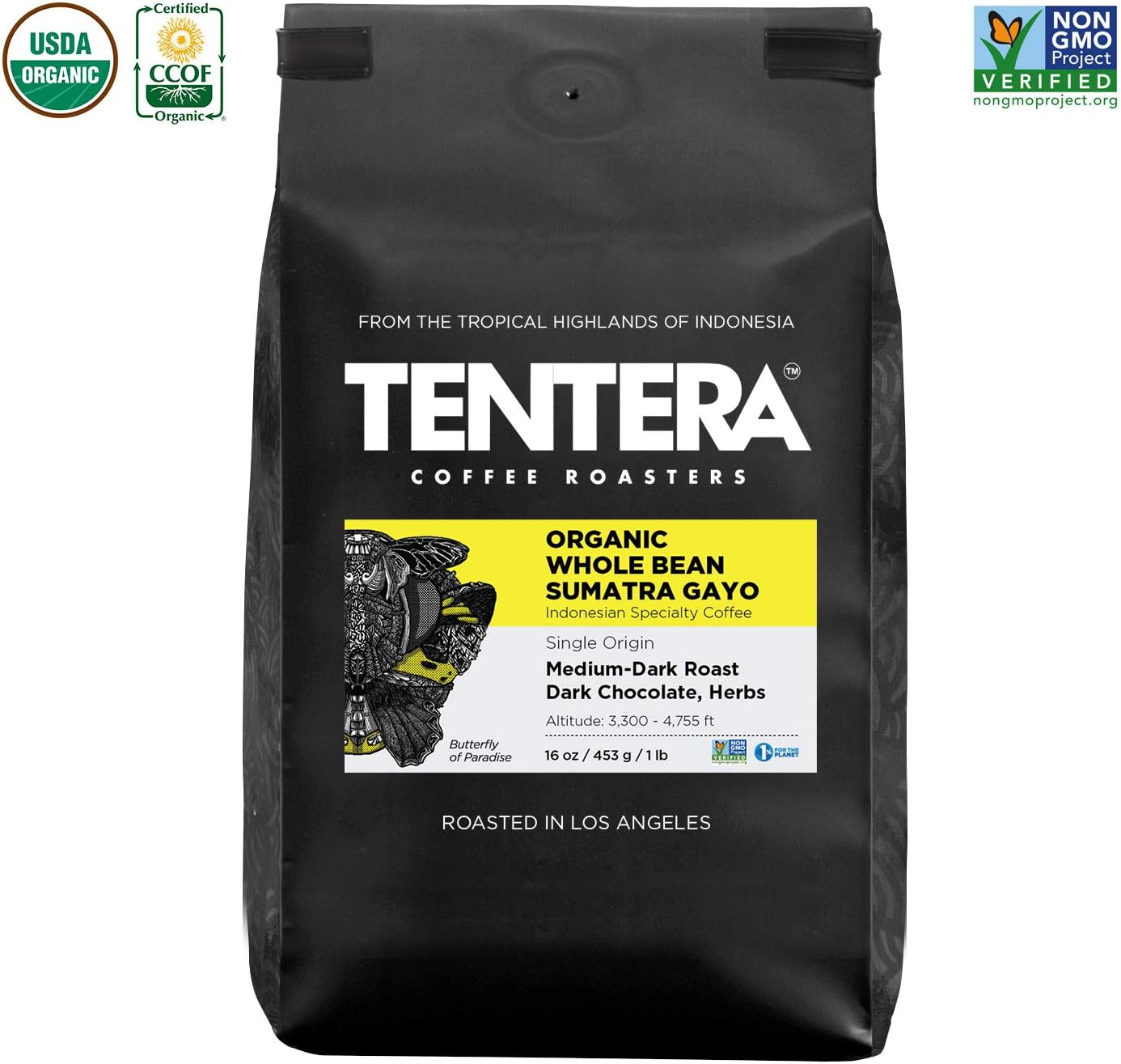 Tentera Indonesian Coffee - SUMATRA GAYO Whole Bean 1 lb, Single Origin Small Batch Premium Roasted Coffee Beans, Medium-Dark Roast with Dark Chocolate & Herbs Notes